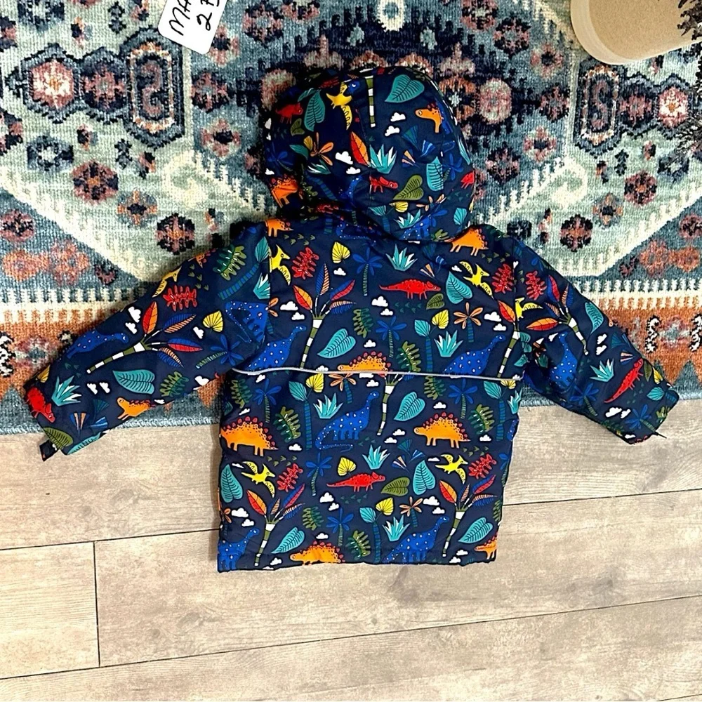 The Children's Place Toddler Boys Dinosaur Winter Coat 2T Zip Hood Puff Colorful